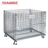 Iron Zinc Plated Folded Stacked Steel Wire Mesh Pallet Container Cage Storage Pallet Basket Box Container