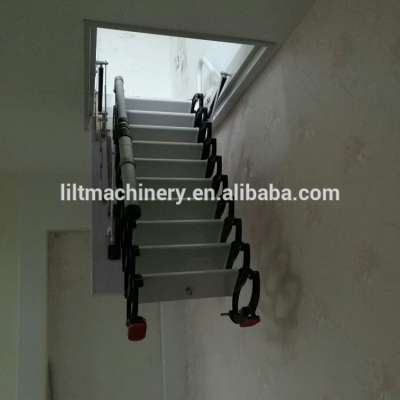 Indoor duplex staircase folding attic ladders with handrail, steel retractable stairs for building material